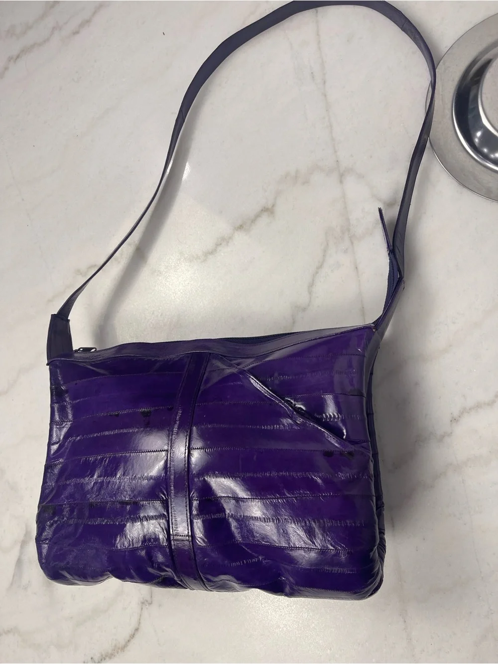 Purple Leather Crossbody Bag - Women